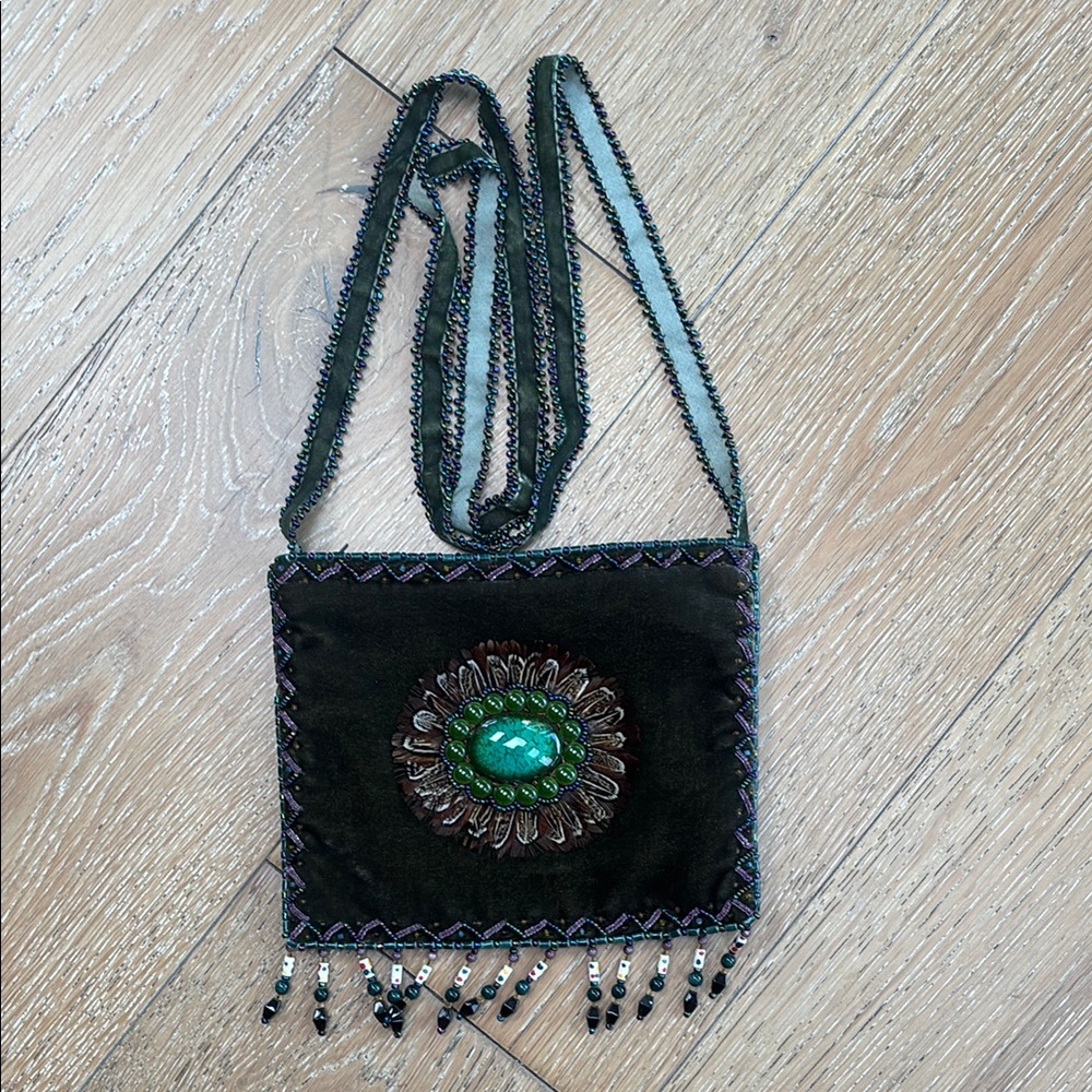Silk Velvet Black and Green Women's Bag